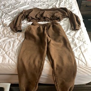 Crop shop boutique crop sweat set mocha